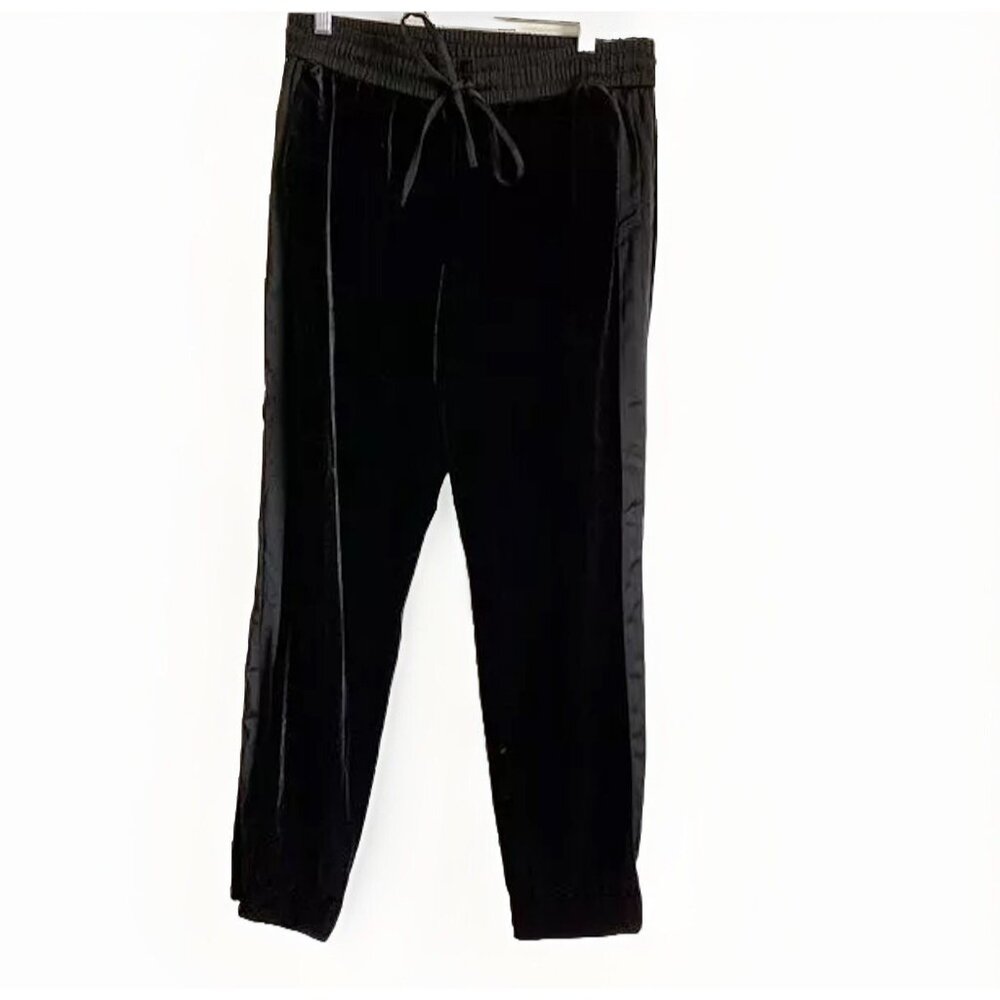 Belle Vere Women’s Black Velvet & Satin Lounge Joggers Medium Elastic Waist